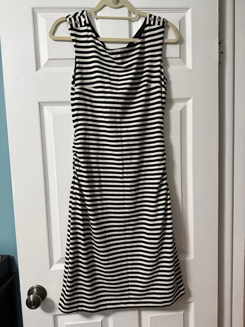 White House Black Market Black and White Striped Midi Dress